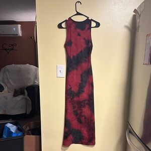 SHEIN Red and Black Tie-Dye Maxi Dress